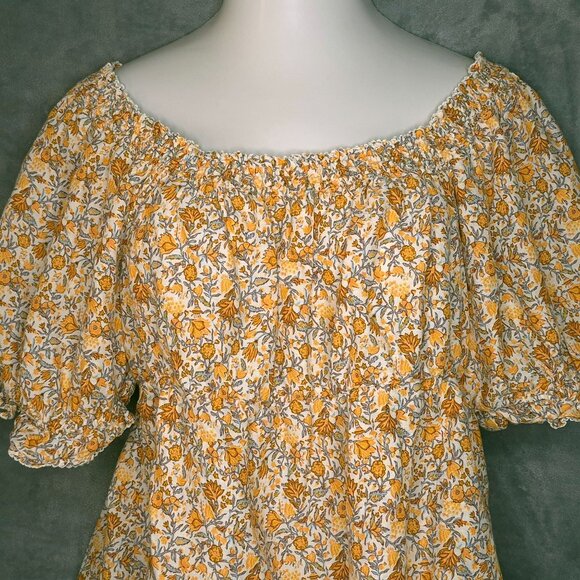 Old Navy Womens XL Blouse Off-Shoulder Yellow Floral Smocked Peplum Top - Picture 1 of 6
